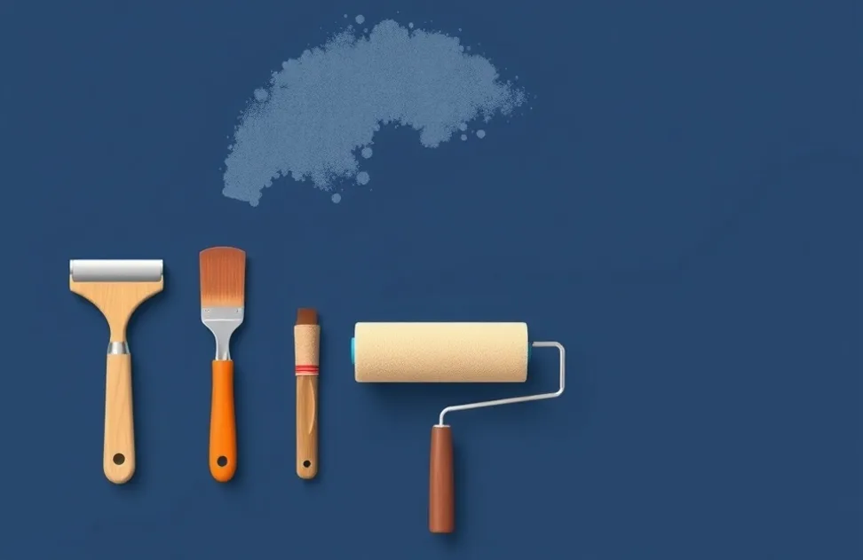Outils de peinture disposés dans l'ordre des étapes du chantier