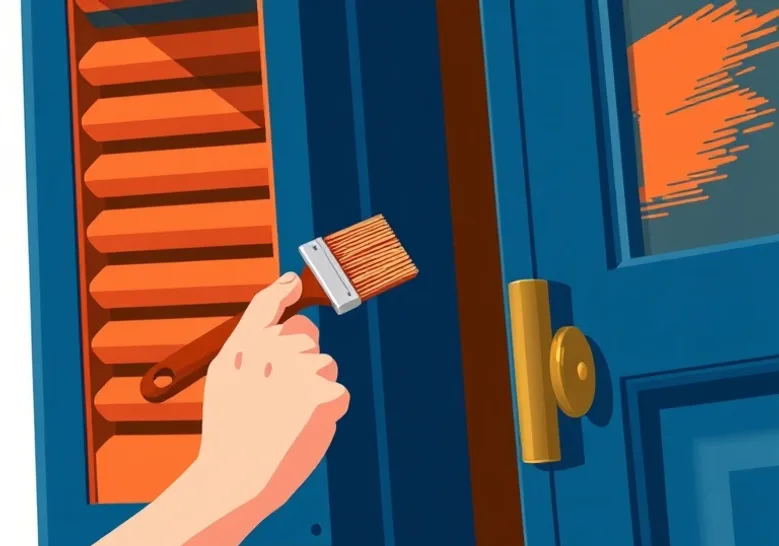 Mise en peinture au pinceau de volets et d'encadrements en bois